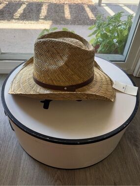 san diego hat company tan woven straw cowboy cowgirl western summer sun hat OSF